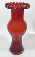 Antique Venetian Style Czech Red Orange Glass 9 1/4" Tall Vase