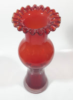 Antique Venetian Style Czech Red Orange Glass 9 1/4" Tall Vase