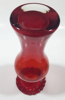 Antique Venetian Style Czech Red Orange Glass 9 1/4" Tall Vase