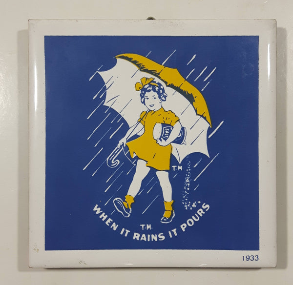 Vintage Morton Salt 1933 Advertising When It Rains It Pours 4 1/4" x 4 1/4" Ceramic Tile Trivet