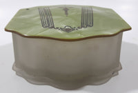 Vintage Art Deco Bakelite Lid Green and Frosted Glass Base Trinket Box