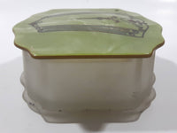 Vintage Art Deco Bakelite Lid Green and Frosted Glass Base Trinket Box