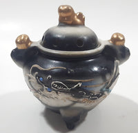 Antique 1940s Japanese Moriage Dragon Ware Porcelain Incense Burner 3" Tall