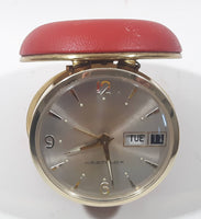 Vintage Westclox Red Cased Round Calendar Date and Time Windup Travel Alarm Clock