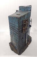 Vintage Abandoned Wild West Boom Town Ghost Town Two Story Bank Building Shaped Metal Coin Bank 8" Tall Made in Hong Kong No Plug