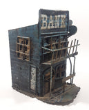 Vintage Abandoned Wild West Boom Town Ghost Town Two Story Bank Building Shaped Metal Coin Bank 8" Tall Made in Hong Kong No Plug