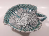 Antique Italian Embossed Teal Green and White Heart Shaped Pottery Candy Dish 6958 Italy