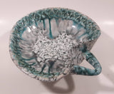 Antique Italian Embossed Teal Green and White Heart Shaped Pottery Candy Dish 6958 Italy