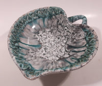 Antique Italian Embossed Teal Green and White Heart Shaped Pottery Candy Dish 6958 Italy