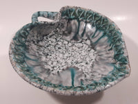 Antique Italian Embossed Teal Green and White Heart Shaped Pottery Candy Dish 6958 Italy