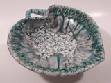 Antique Italian Embossed Teal Green and White Heart Shaped Pottery Candy Dish 6958 Italy