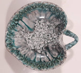 Antique Italian Embossed Teal Green and White Heart Shaped Pottery Candy Dish 6958 Italy