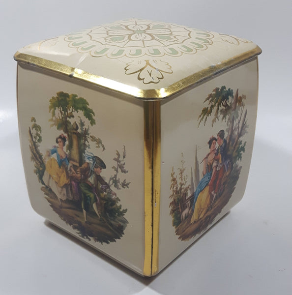 Antique Edward Sharp & Sons Ltd of Maidstone Kent Victorian Scenes 5" Tall Bowed Tin Metal Container