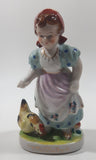 Antique 1945 to 1951 Occupied Japan Girl with Chicken Porcelain Lustreware 6" Tall Figure