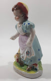 Antique 1945 to 1951 Occupied Japan Girl with Chicken Porcelain Lustreware 6" Tall Figure