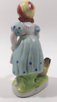 Antique 1945 to 1951 Occupied Japan Girl with Chicken Porcelain Lustreware 6" Tall Figure