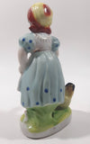 Antique 1945 to 1951 Occupied Japan Girl with Chicken Porcelain Lustreware 6" Tall Figure