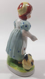 Antique 1945 to 1951 Occupied Japan Girl with Chicken Porcelain Lustreware 6" Tall Figure