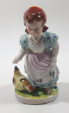 Antique 1945 to 1951 Occupied Japan Girl with Chicken Porcelain Lustreware 6" Tall Figure