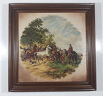 Vintage Horse Fair Holland 1842 Antique Painting Heavy Large Ceramic Tile Trivet Wood Framed 16" x 16"