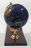 Beautiful 5" Tall Dark Blue with Mother of Pearl and Semi-Precious Gems Gemstones Earth World Map Rotating Globe Clock and Pen Holder On Wood Base