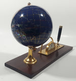 Beautiful 5" Tall Dark Blue with Mother of Pearl and Semi-Precious Gems Gemstones Earth World Map Rotating Globe Clock and Pen Holder On Wood Base