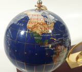 Beautiful 5" Tall Dark Blue with Mother of Pearl and Semi-Precious Gems Gemstones Earth World Map Rotating Globe Clock and Pen Holder On Wood Base