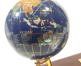 Beautiful 5" Tall Dark Blue with Mother of Pearl and Semi-Precious Gems Gemstones Earth World Map Rotating Globe Clock and Pen Holder On Wood Base