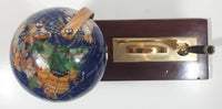 Beautiful 5" Tall Dark Blue with Mother of Pearl and Semi-Precious Gems Gemstones Earth World Map Rotating Globe Clock and Pen Holder On Wood Base