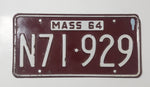Vintage 1964 Massachusetts White Lettering Maroon Vehicle License Plate Metal Tag N71 929