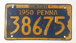 Vintage 1950 Pennsylvania Yellow Lettering Dark Blue Vehicle License Plate Metal Tag 38675