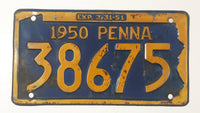 Vintage 1950 Pennsylvania Yellow Lettering Dark Blue Vehicle License Plate Metal Tag 38675