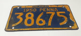 Vintage 1950 Pennsylvania Yellow Lettering Dark Blue Vehicle License Plate Metal Tag 38675