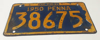 Vintage 1950 Pennsylvania Yellow Lettering Dark Blue Vehicle License Plate Metal Tag 38675