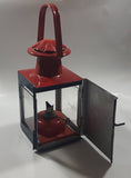 Antique British Railways Midland Hand Carry Oil Light Lantern 13" Tall Red and Teal Green Metal with Glass Panels