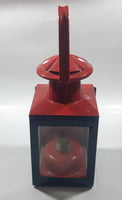 Antique British Railways Midland Hand Carry Oil Light Lantern 13" Tall Red and Teal Green Metal with Glass Panels