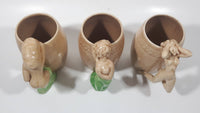 Antique Nude Women in Suggestive Poses Barrel Shape 4 1/2" Ceramic Pottery Mugs Set of 3