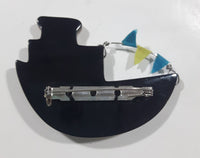 Wood and Clear Resin Boat Shaped Brooch Pin