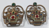Antique 19th Century Art Deco Royal Crown Shaped Metal Woman's 2 Part Belt Buckle Sash Connects Together