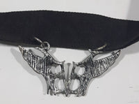Gothic Winged Mirrored Letter B Pewter Style Metal and Fabric Choker Chain Necklace