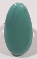 Turquoise Polished Stone Style Oval Shaped Gold Tone Metal Ring