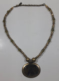 Vintage KIEN Canadian Designer Jewelry Metal and Bead Large Brown Polished Stone 18" Long Necklace