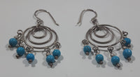 Concentric Circles Small Turquoise Blue Bead Dangling Drop Earrings