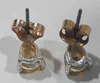 Yellow Citrine Gemstone Tear Drop Shaped Heart Themed Metal Push Back Earrings
