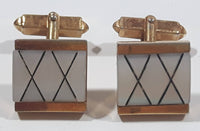 Vintage White Stone Square Shaped X Pattern Metal Cuff Links