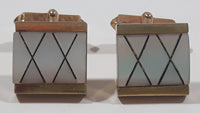 Vintage White Stone Square Shaped X Pattern Metal Cuff Links