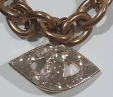 Vintage Copper Chain Bracelet with Sparkling Rhinestone and Light Foam Green Bead Eye Shaped Pendant Charm