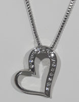 Clear Rhinestone Offset Dangling Heart 18" Long Metal Necklace