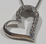 Clear Rhinestone Offset Dangling Heart 18" Long Metal Necklace