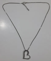 Clear Rhinestone Offset Dangling Heart 18" Long Metal Necklace